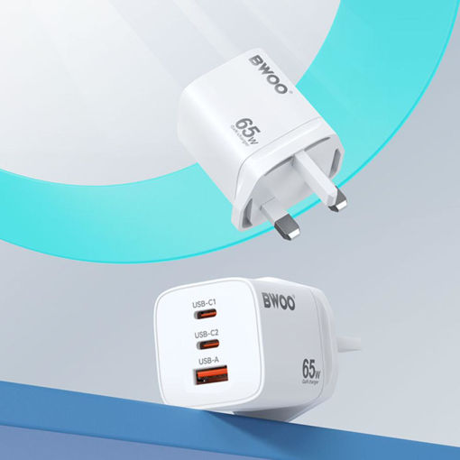Picture of BWOO UK PLUG 3IN1 65W FAST CHARGING TYPE C AND TYPE A